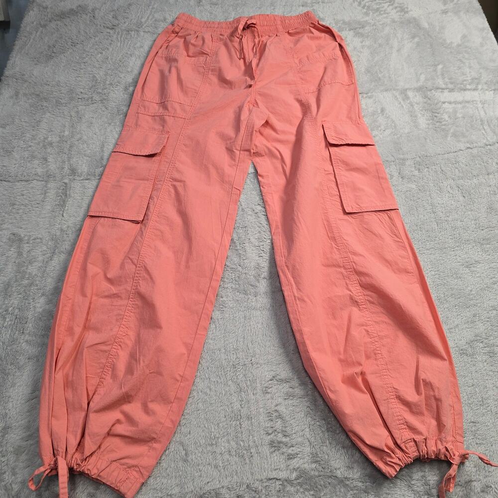 Aerie Coral Parachute Cargo Pants Sz S Y2K Balloon Jogger Utility Drawstring